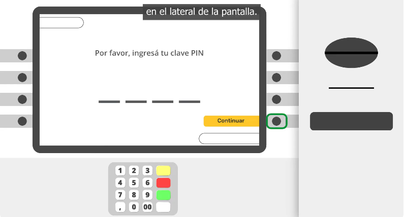 Digitá tu clave PIN de cuatro números y presioná el botón verde o la opción “Continuar” en la pantalla